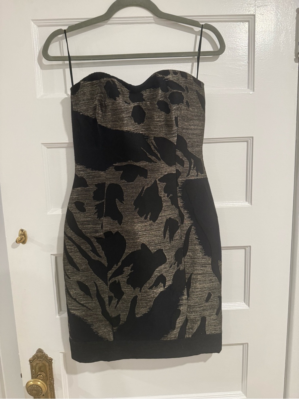 Yigal Azrouel Black and Gold Strapless Floral-Pattern Dress